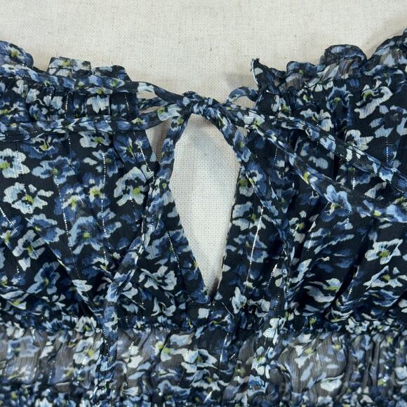 Aeropostale Small Cropped Top Floral Ruffled Keyhole Balloon Sleeve Square Neck - Picture 3 of 9